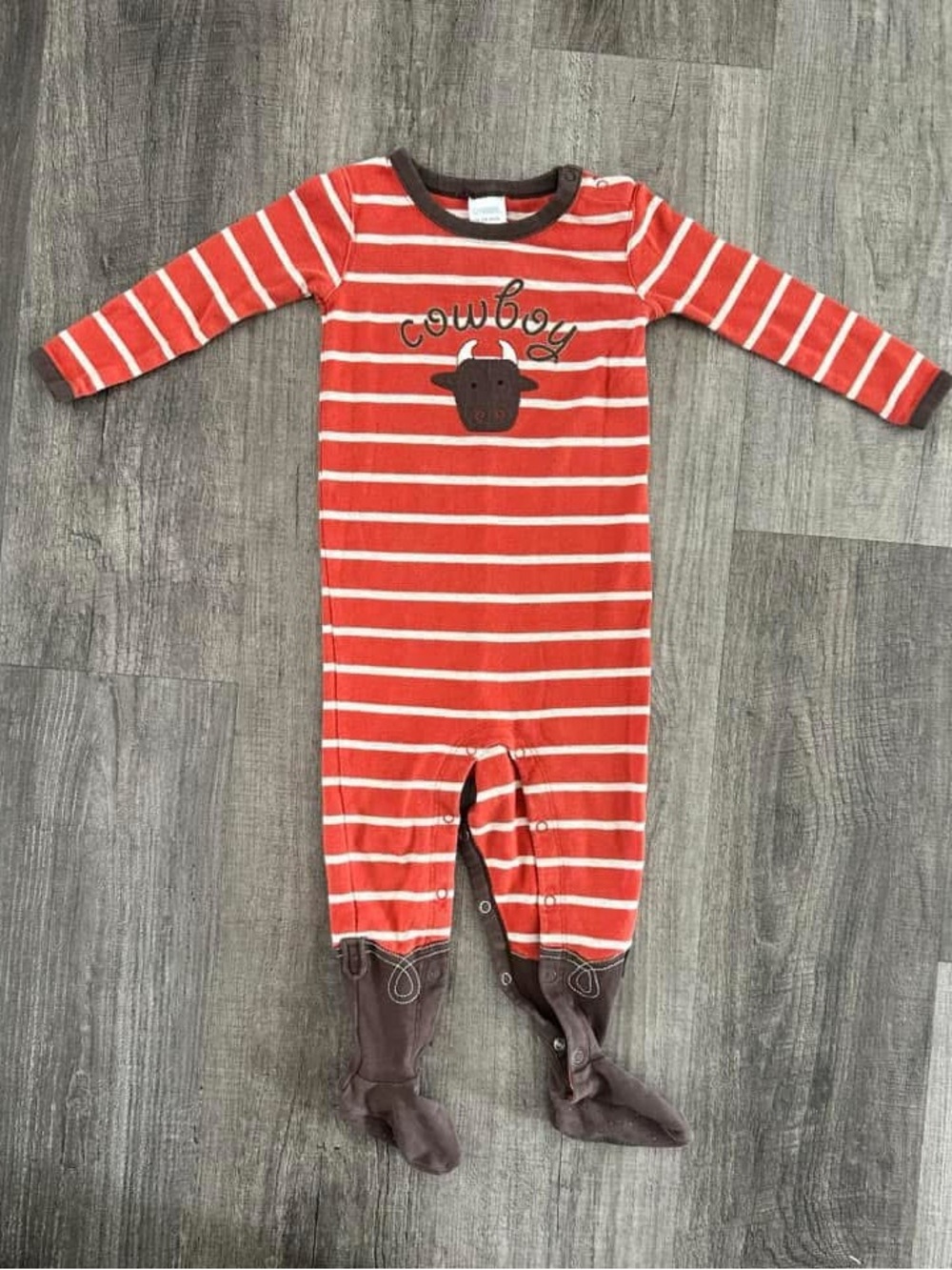 Adorable Gymboree Striped 'Cowboy' Footed One-Piece Pajamas